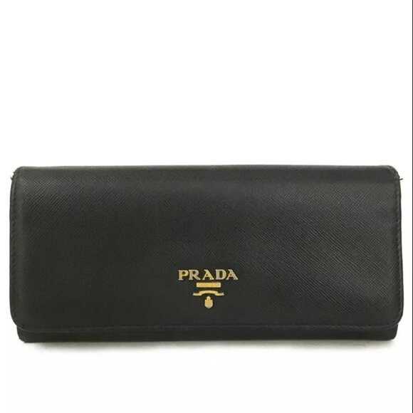 AUTHENTIC PRADA SAFFIANO BLACK LEATHER LONG BIFOLD WALLET - Picture 1 of 7
